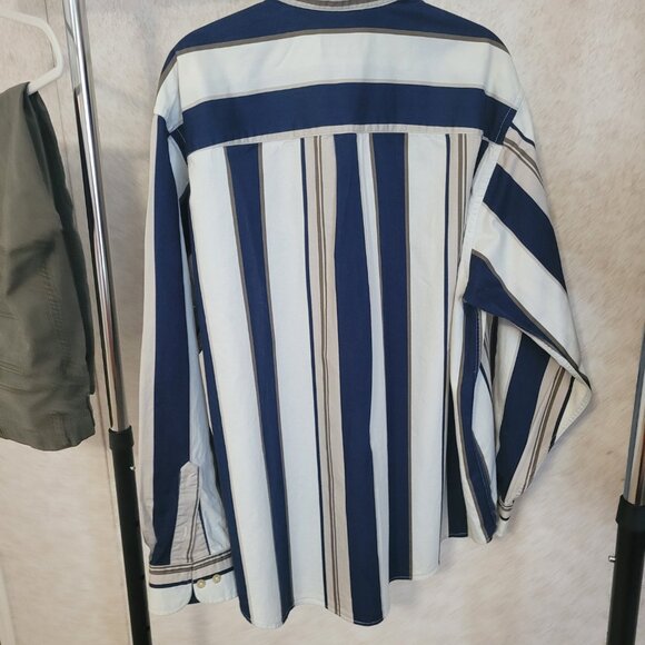 Navy Blue Striped Mens Long Sleeve Trader Bay Shirt Size XL - Picture 6 of 14